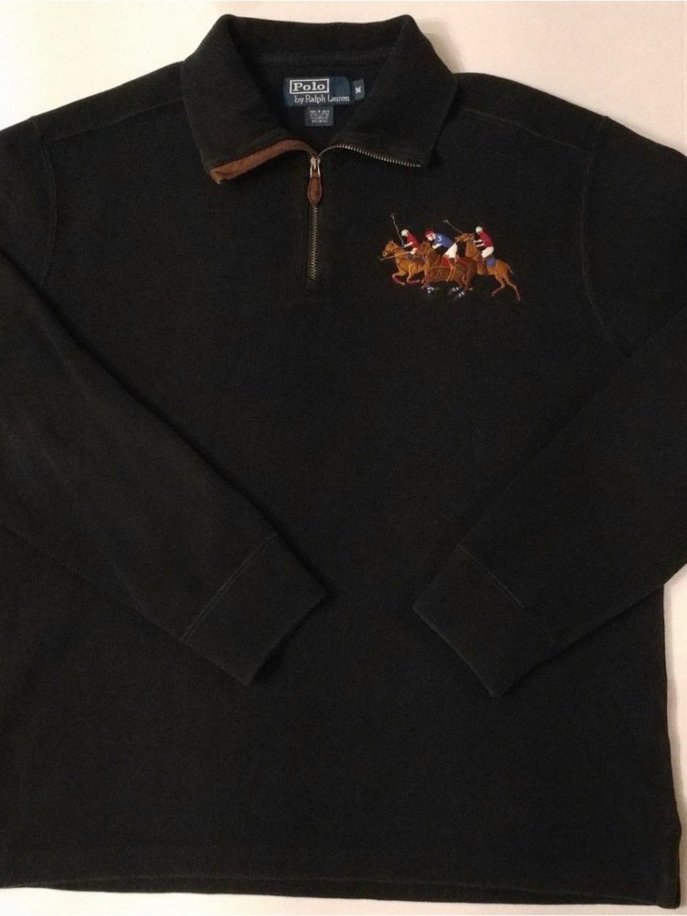Polo by Ralph Lauren Black Quarter-Zip with Embroidered Polo Players